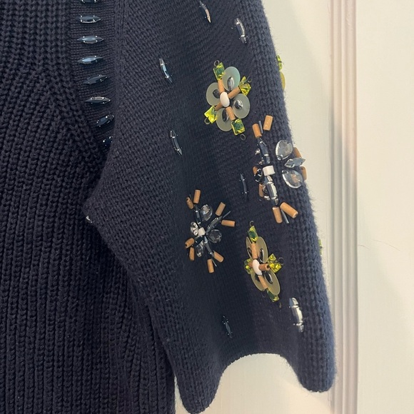 Banana Republic Navy Blue Knit Beaded Sequin Cotton Blend Sweater Size Medium - Picture 4 of 7